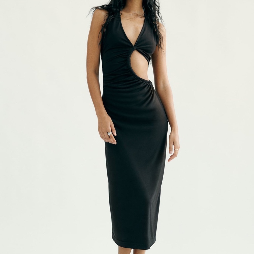 Zara cut out midi dress black XL extra large